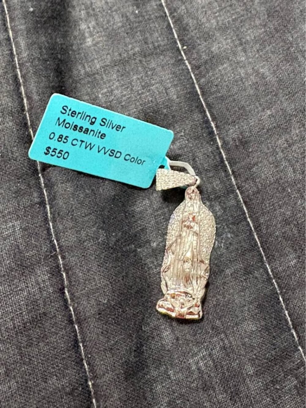 Sterling Silver Moissanite Virgin Mary Pendant